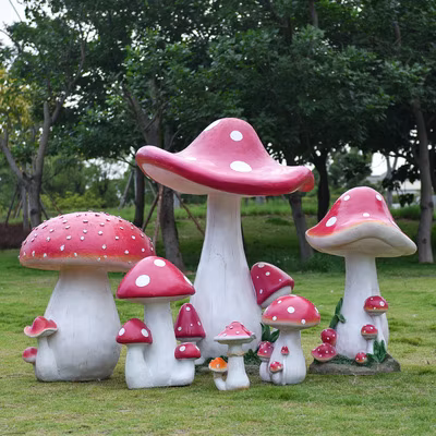 3D Fiberglass Cute Mushroom Light Garden Lawn Landscape Decoration Solar Powered Lights Waterproof LED Ground-Inserted Lamp