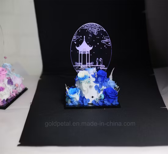 Valentine′s Day Christams Gift 3D Acrylic Light Night Lamp Scene with Preserved Flowers